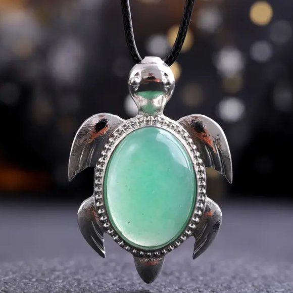 Jewelry - Green Aventurine Natural Gemstone Turtle Pendant Necklace Healing Gemstone